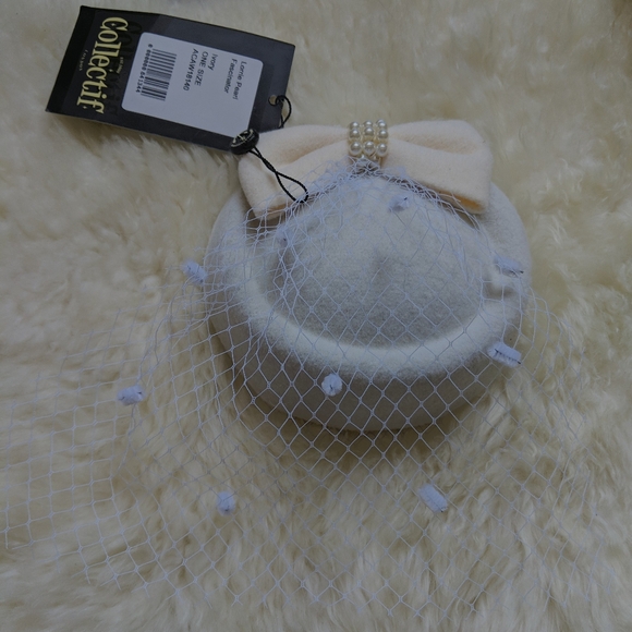 NWT Vintage Style Fascinator Hat, Ivory Bridal with Veil COLLECTIF - Picture 3 of 7